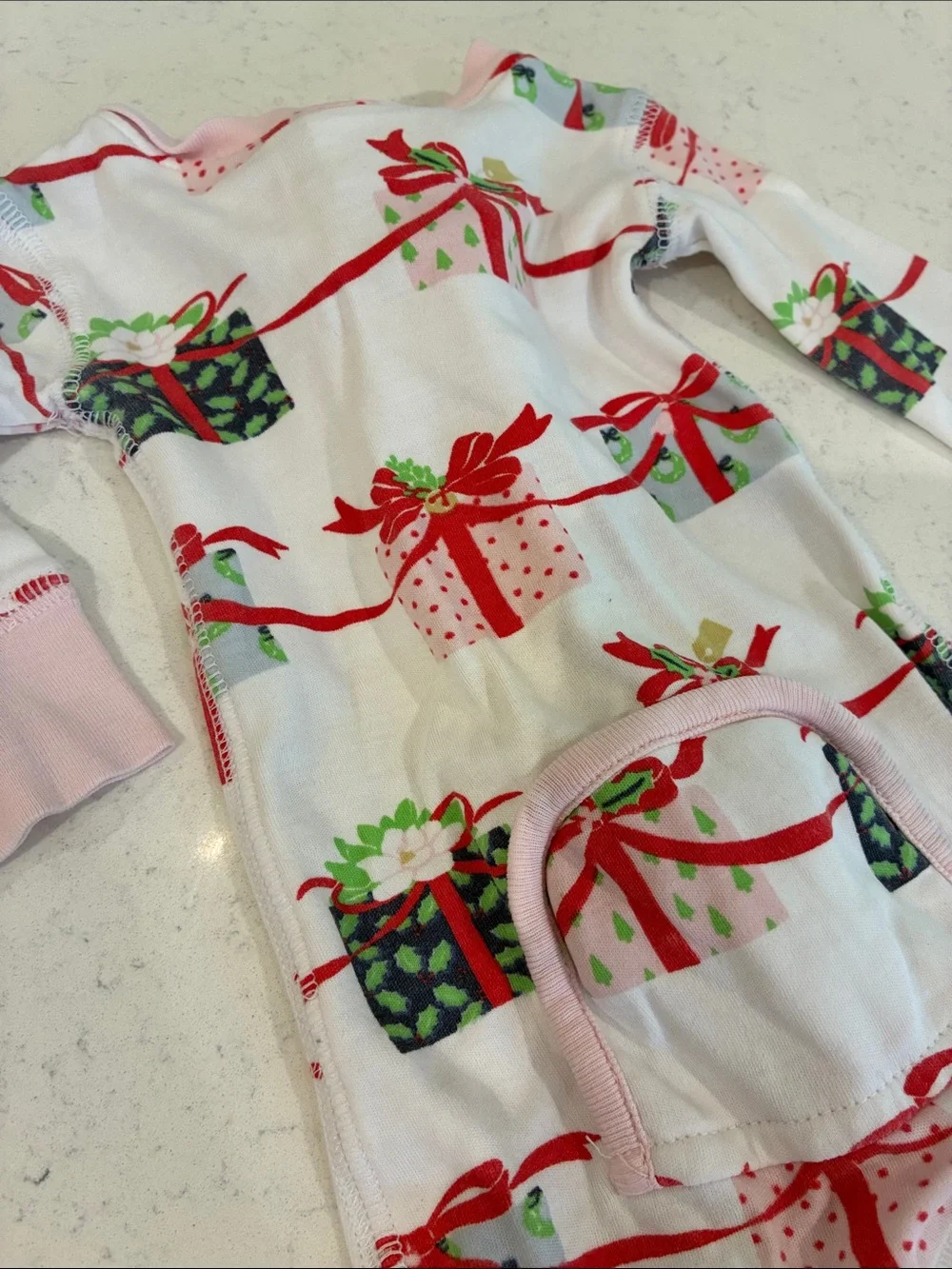 The Beaufort Bonnet Company White Footed One-Piece with Red & Pink Gift Print